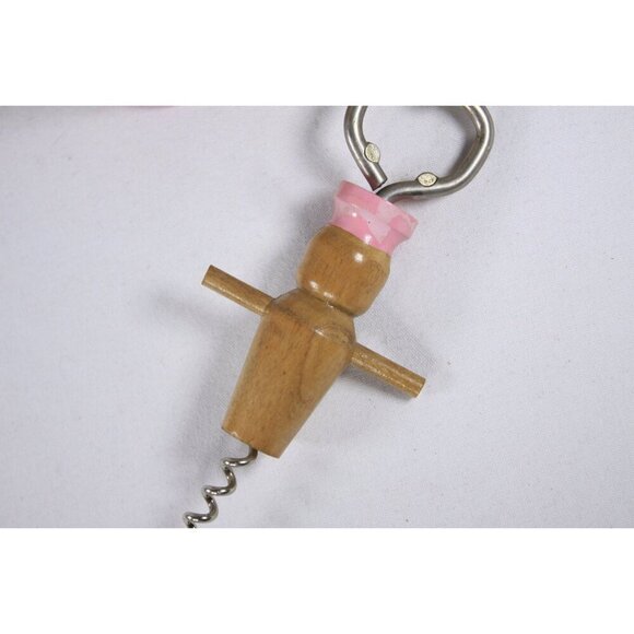Vintage 1950s pink wooden bartender lady bottle opener and patrons toothpick - Picture 8 of 10